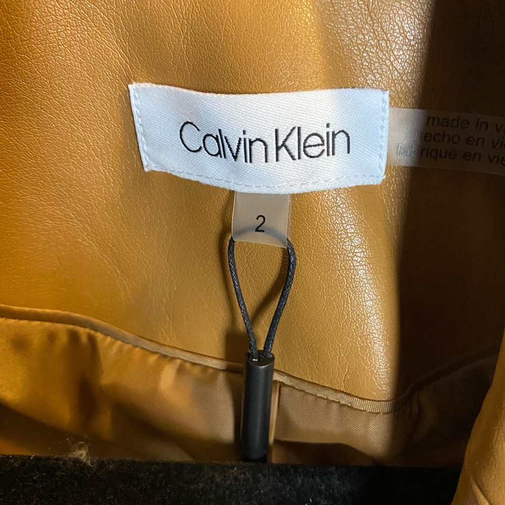 Calvin Klein Faux-Leather Blazer Brown 2 NWT! - Picture 4 of 5